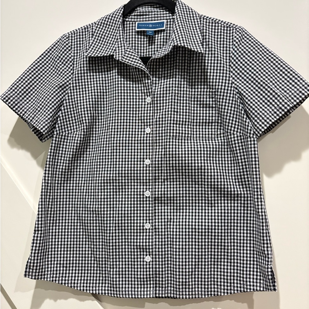 Karen Scott Black and White Casual Button Down Shirt